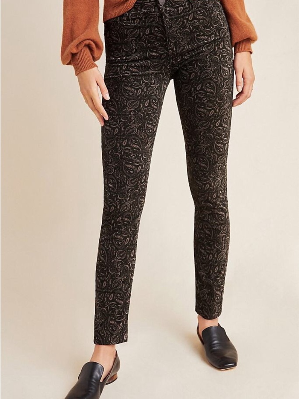 Ag Adriano Goldschmied Black and Brown Paisley Slim Pants